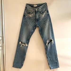 Zara Pearl Destructed Straight Jeans